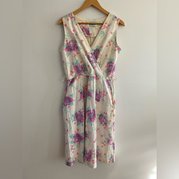 Vintage Floral Midi Dress - Cream and Purple - Picture 3 of 7
